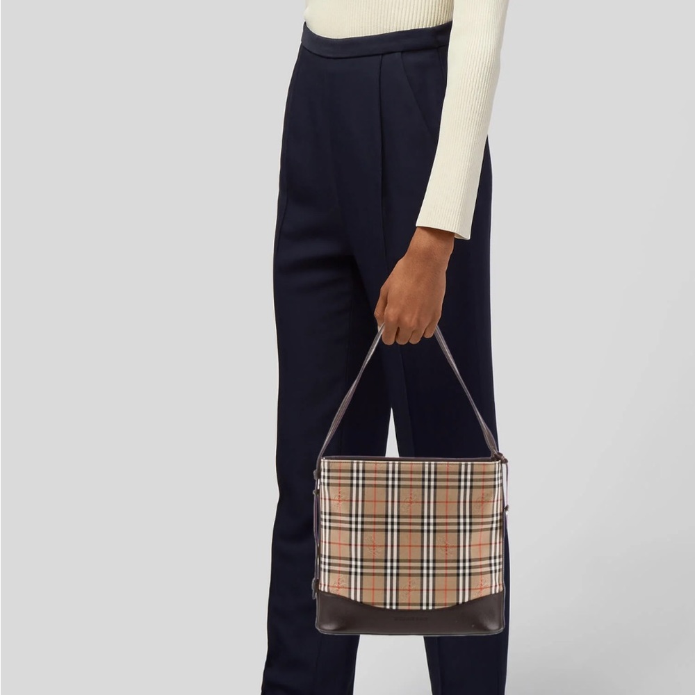 Authentic Burberry VTG Haymarket Canvas and Leather Trim Tote by Sanyo Shokai